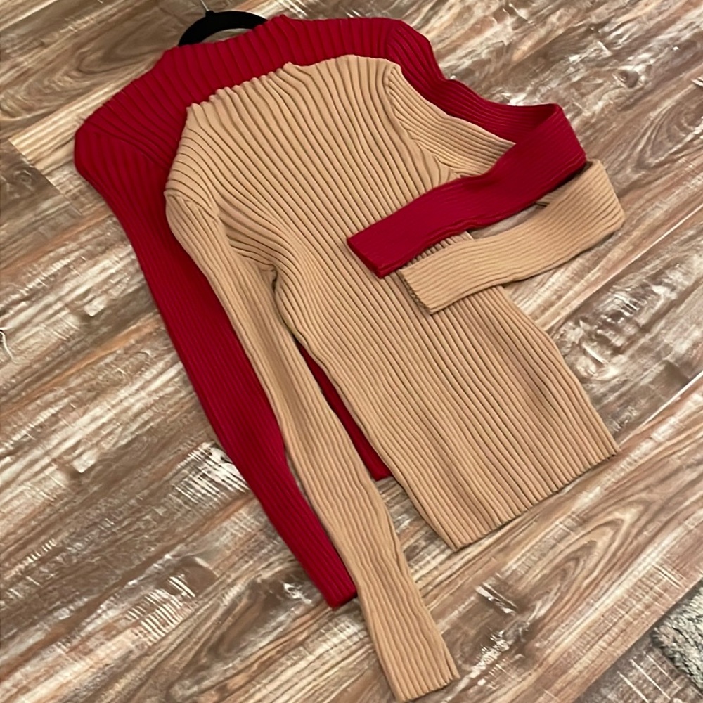 Bundle of 2 Forever 21 Ribbed Body Con Mock Neck Sweaters